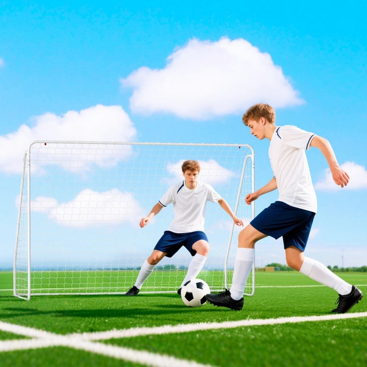 FUSSBALLTOR DE-09881 mit Trainingskäfig, UV-beständig Weiß - Weiß, Metall (120/301cm) - ComfortXL