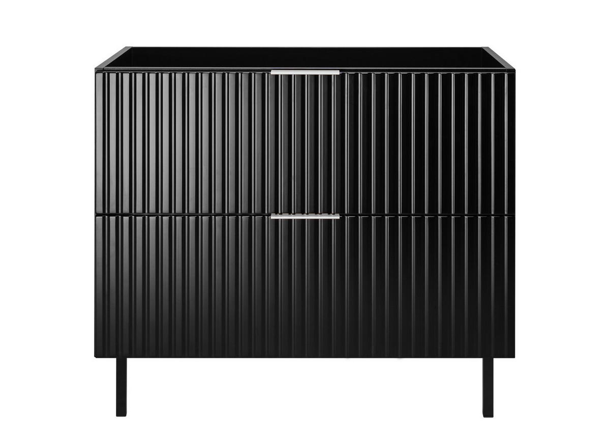 WASCHBECKUNTERSCHRANK, Schwarz, 80 x 77 x 46 cm, silberner Griff, schwarze Beine, ohne Arbeitsplatte - Silberfarben/Schwarz, Holzwerkstoff (80/77/46cm) - 3XE LIVING