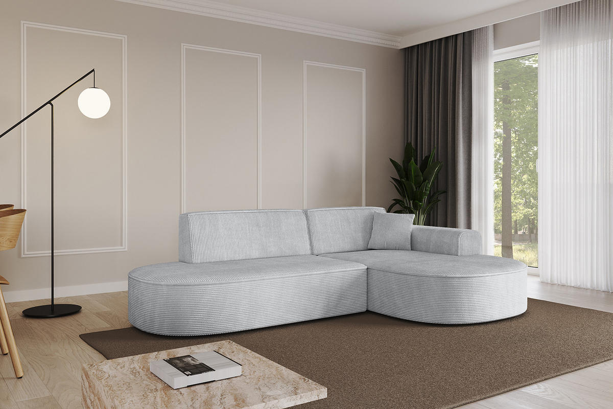 ECKSOFA Ottomane Rechts MARI-L1 - 232x163x73,5 cm Grau Cord - Schwarz/Grau, Holzwerkstoff/Kunststoff (234/163cm) - ALTDECOR