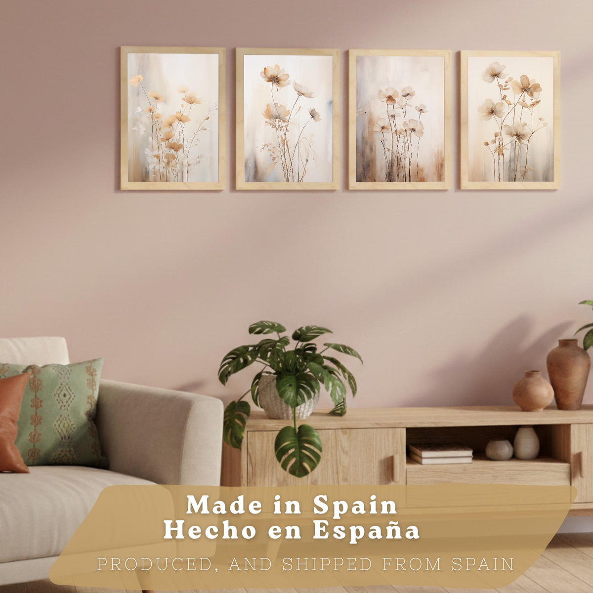 POSTER 4er-Set Wandbilder Blumen Vintage modern Wohnzimmer Deko, Schlafzimmer, Küche, Badezimmer Rahmenlos A3 - Beige, Papier (29.7/1/42cm) - Nacnic