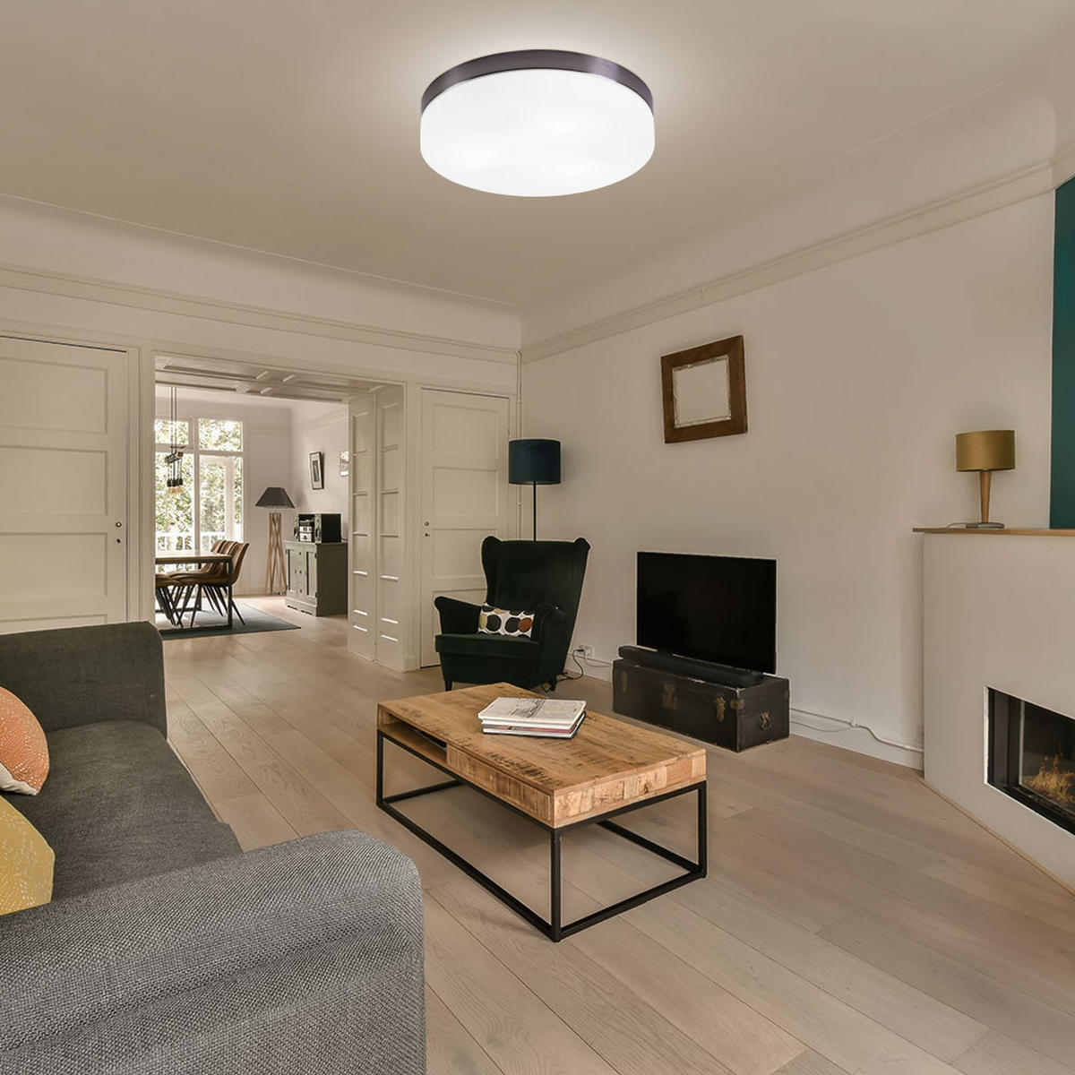 LED DECKENLEUCHTE Opal Glas Weiß Nickel-matt - Weiß, Glas (30/30/6.5cm) - Globo Lighting