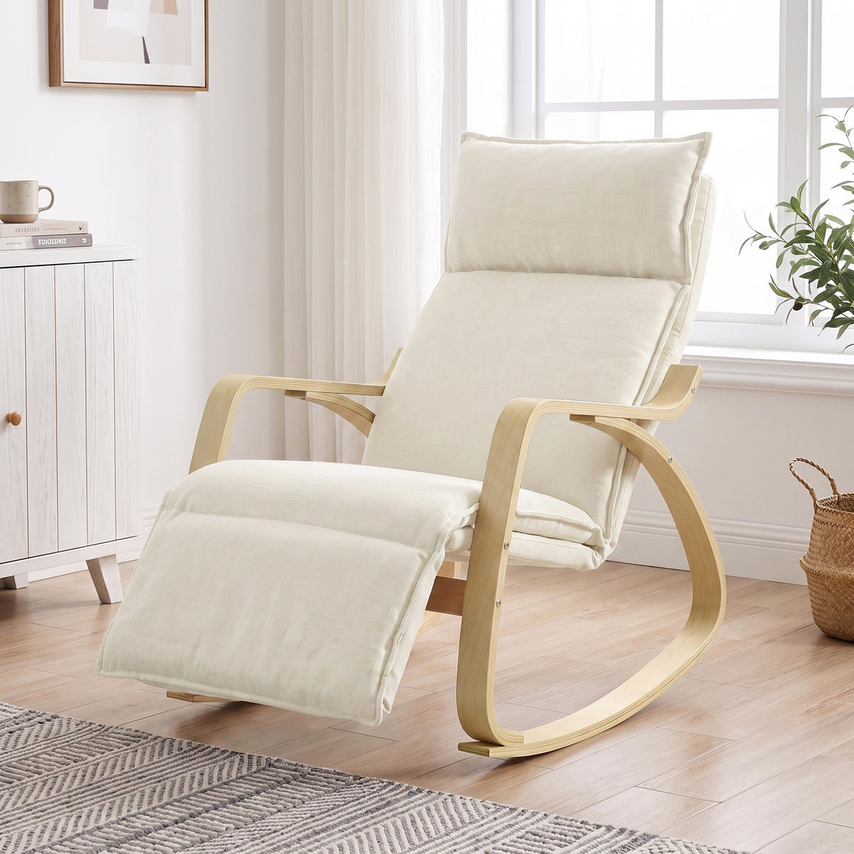 GUNGSTOL i polyester, krämvit - Cremefärgad/Svart, Björkträ/Träbaserade material (67/92/106cm) - HOMCOM