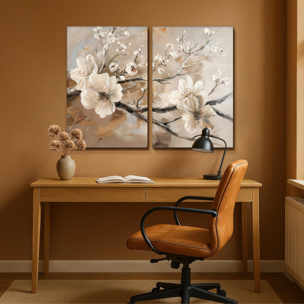 LEINWANDBILD 2er Set Blüte - Beige - Abstrakt - Blumen 120x90 cm - Hellbraun, Textil (120/90cm) - MuchoWow