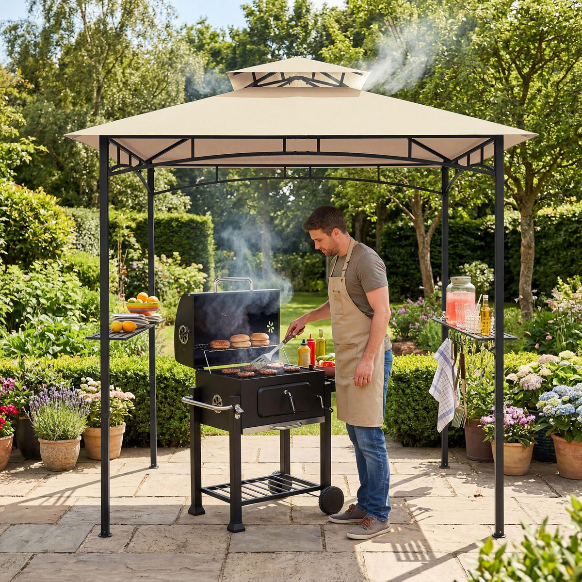 GRILLPAVILLON Maracaibo, 240 x 150 x 250 cm, Sand - Sandfarben, Kunststoff (150/250/240cm) - tectake