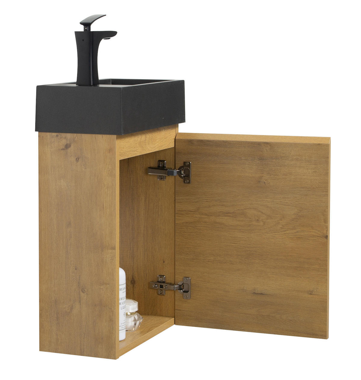 GÄSTE-WC-MÖBELSET Angela 2 Teile Eiche - Schwarze Waschbecken - 40 x 22 x 64 cm - Eichefarben/Schwarz, Holz (40/52/22cm) - Badplaats