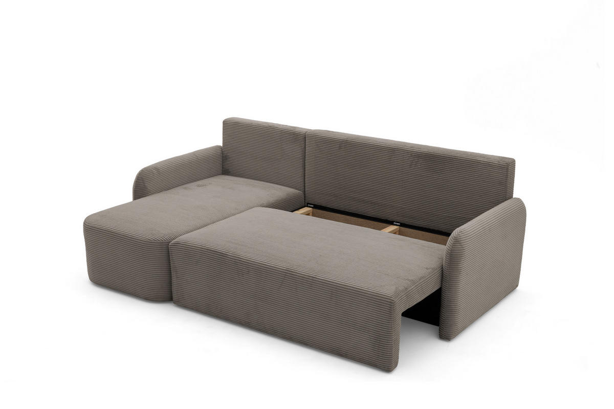 ECKSOFA CASPER L Links mit Schlaffunktion 132x198 Cord Hellbraun - Hellbraun/Schwarz, Holz/Kunststoff (217/145cm) - Muffo