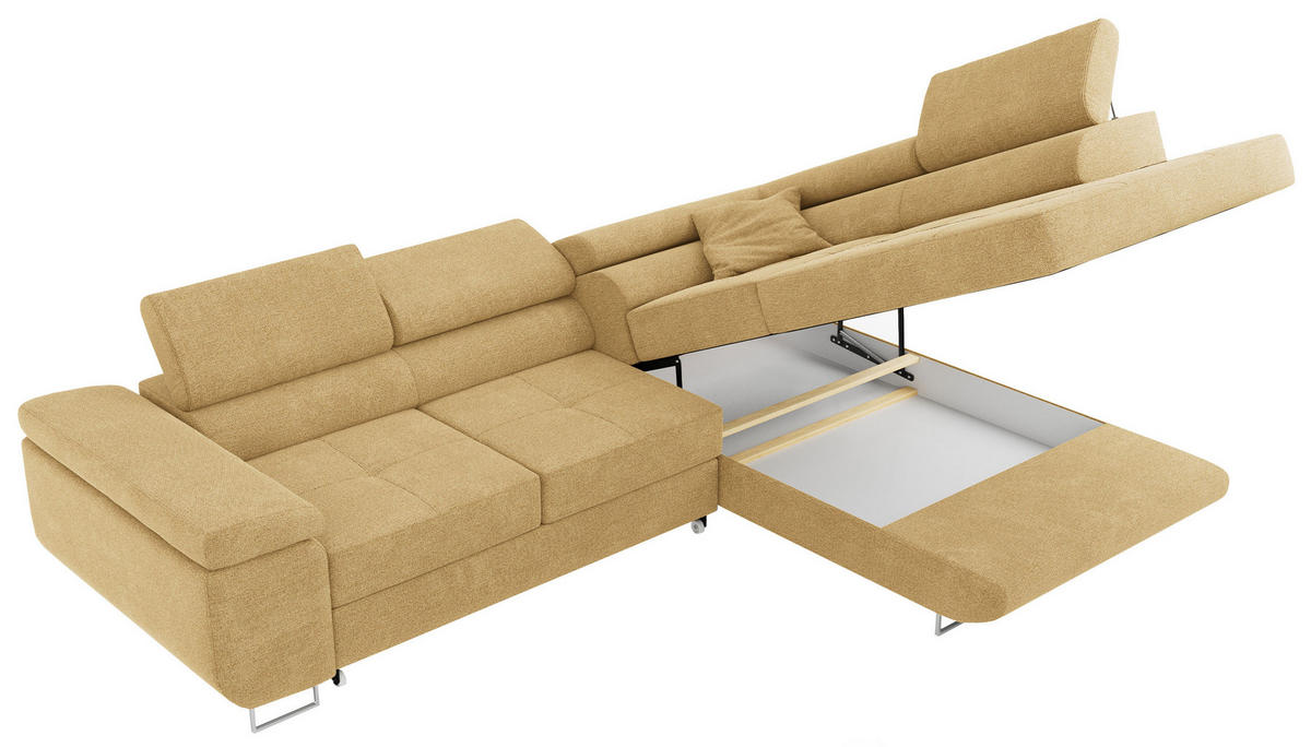 ROHOVÁ SEDAČKA GUSTAW L - Žlutý Strukturovaná látka - Pravá Strana - stříbrná/žlutá, kov/textil (205/275cm) - MKS