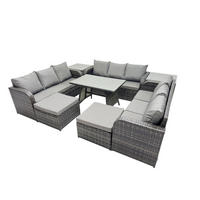 GARTENMÖBELSET mit ESSTISCH, 3-SITZER SOFA Polyrattan 11-Sitzer - Dunkelgrau/Grau, Glas/Kunststoff - Fimous