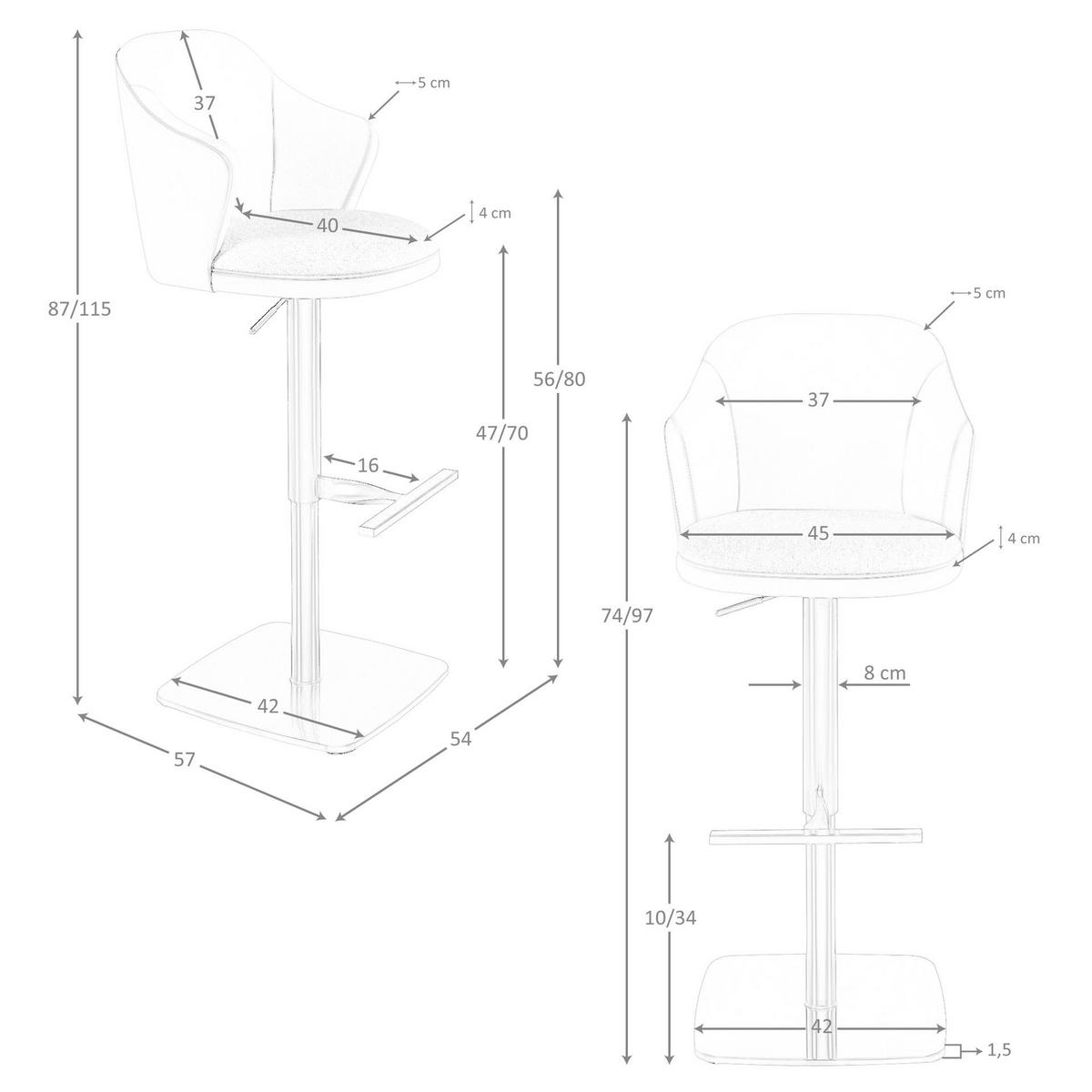 BARHOCKER Drehbarer aus cremefarben meliertem Stoff und braunem Kunstleder 54/57/87 cm - Pink/Buchefarben, Leder/Textil (54/87/57cm) - ANGEL CERDA