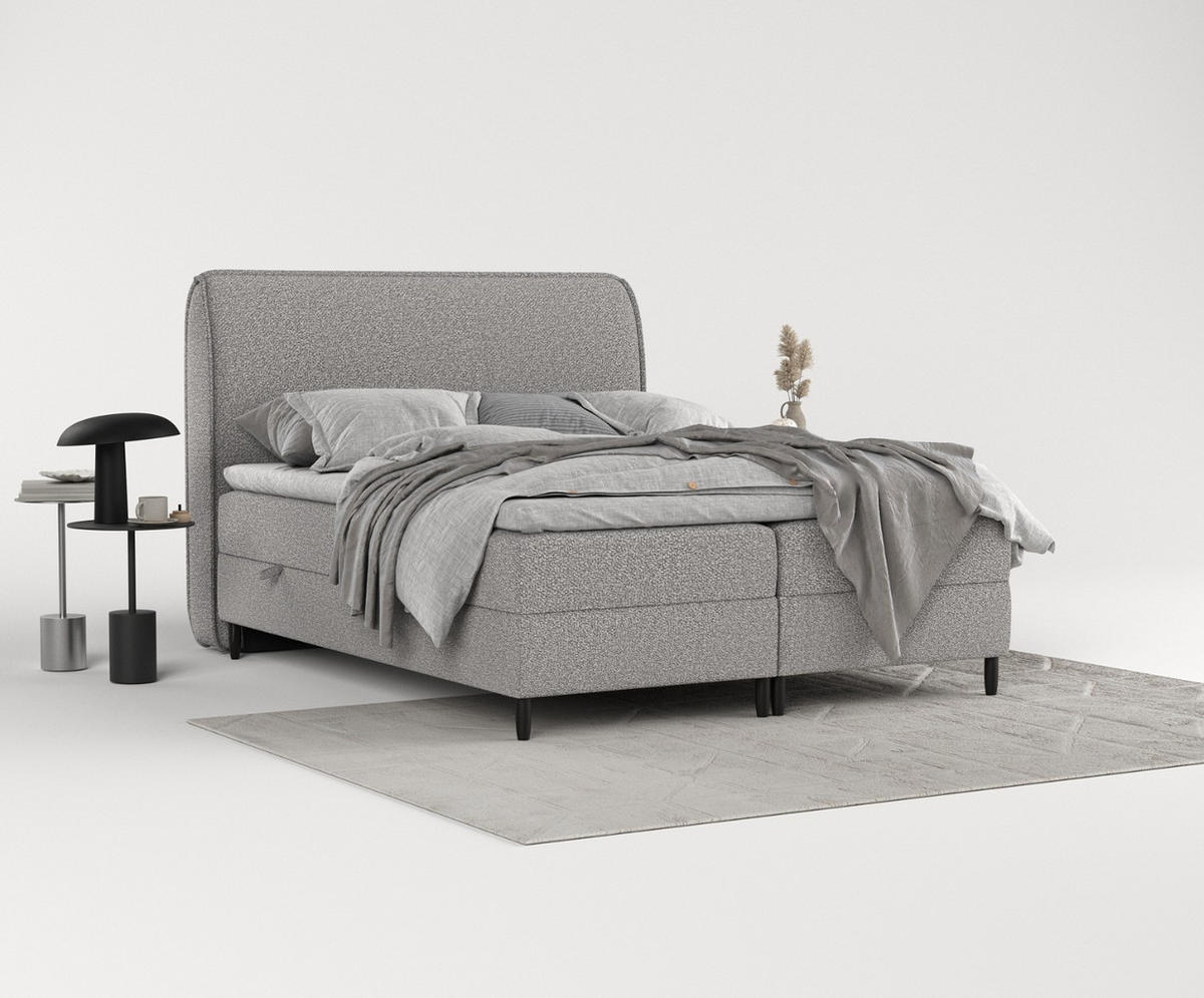 BOXBETT Lunaro 180/200 cm Grau im Bubble Stoff - Schwarz/Grau, Holz/Holzwerkstoff (180/200cm) - AltaBeds