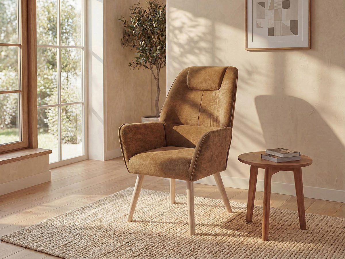 SESSEL mit gerader Rückenlehne - 1 Person - Stoff - Camel - - Hellbraun, Textil (62/92/71cm) - Vente-Unique