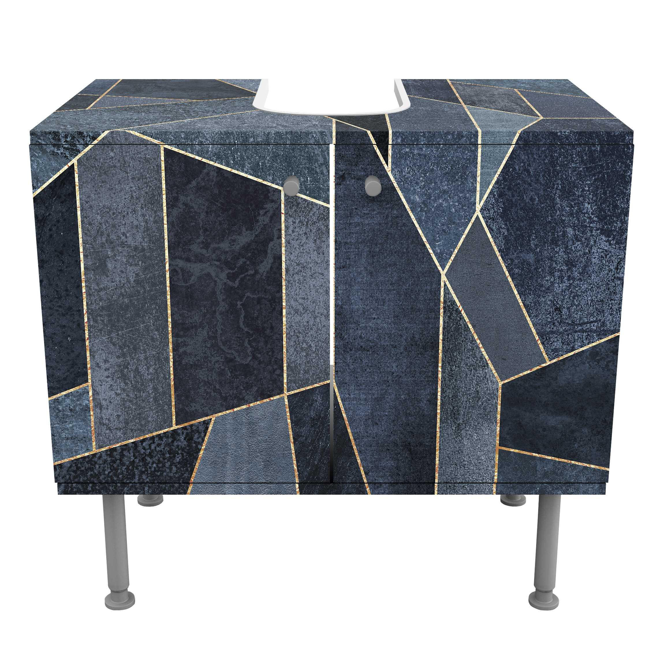 WASCHBECKENUNTERSCHRANK Blaue Geometrie Aquarell 60/55/35 cm - Blau, Holzwerkstoff (60/55/35cm) - Bilderwelten