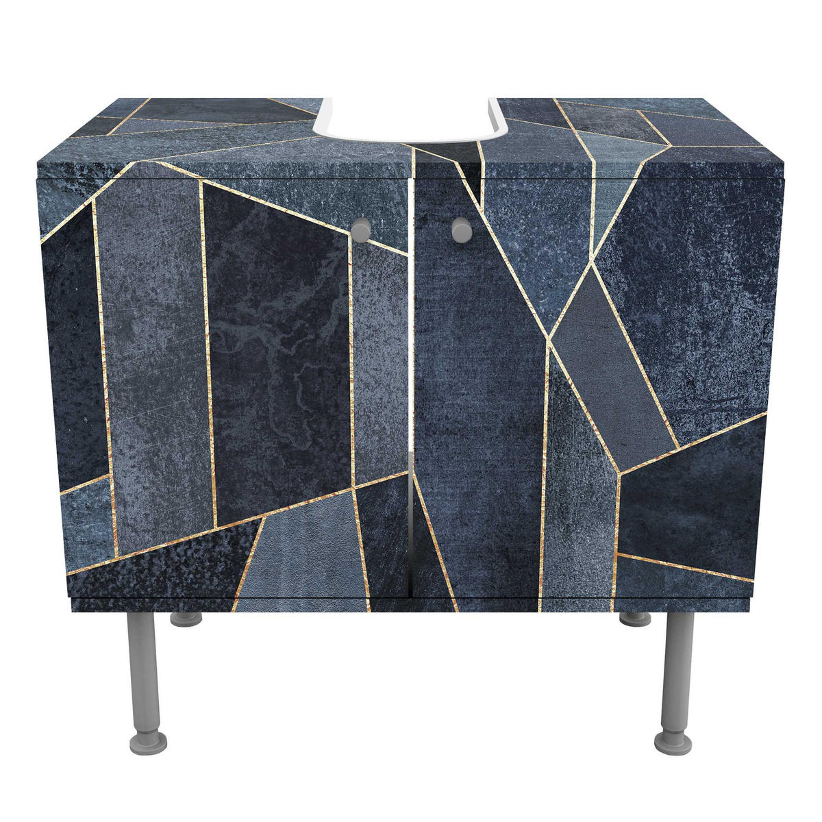 WASCHBECKENUNTERSCHRANK Blaue Geometrie Aquarell 60/55/35 cm - Blau, Holzwerkstoff (60/55/35cm) - Bilderwelten