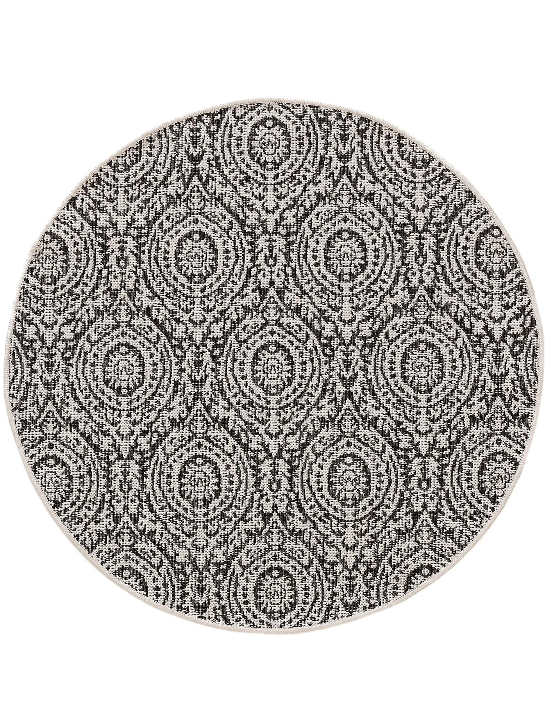 OUTDOORTEPPICH rund Cleo Weiß/Schwarz ø 120 cm rund - Weiß, Textil (120/120cm) - benuta Nest