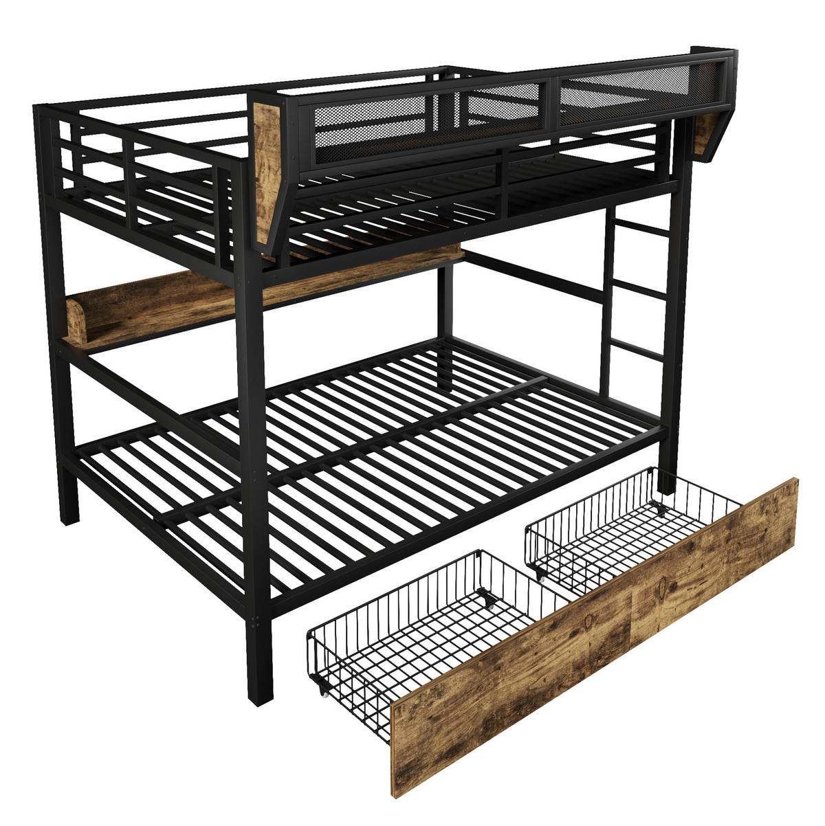 ETAGENBETT 140/200 cm aus Metall und MDF mit LED-Licht und Stauraum Schwarz - Schwarz, Holzwerkstoff (140/200cm) - Modenvie