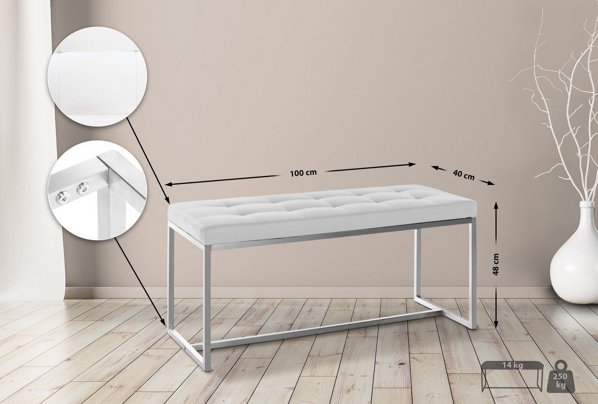 SITZBANK Puebla Kunstleder Weiß - Weiß, Leder (100/48/40cm) - DELUKE