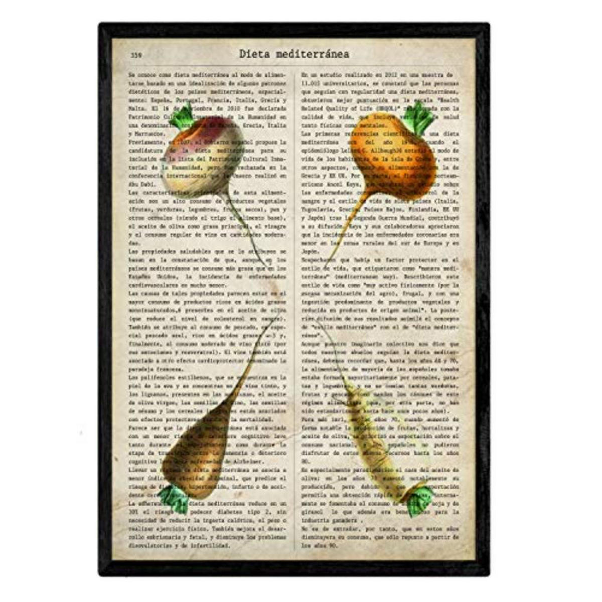 POSTER Set mit 4 Blättern von Obst und Gemüse Modell 2 A4 Schwarzer Rahmen - Schwarz, Papier (29.7/3cm) - Nacnic