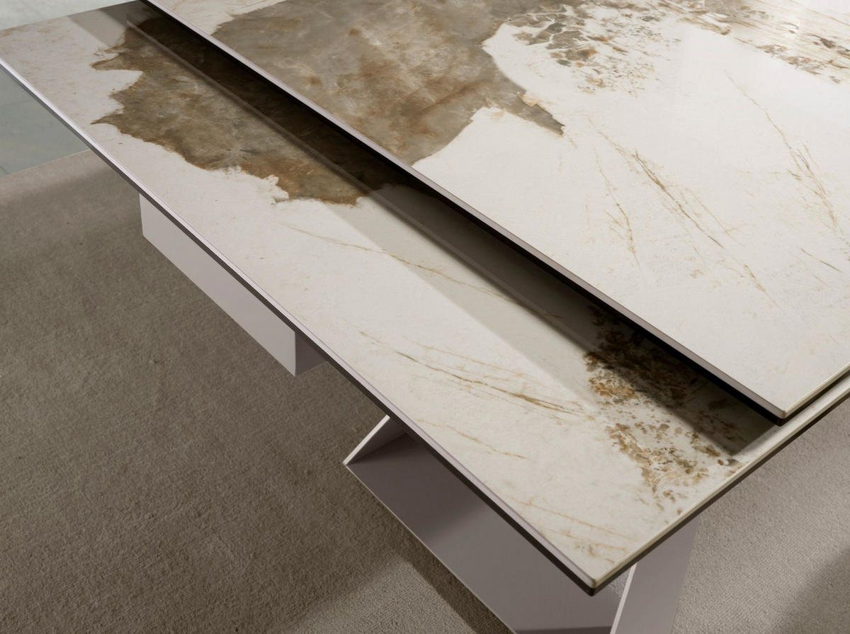 ESSTISCH Rechteckiger ausziehbarer Esstisch aus Porzellanmarmor und taupefarbenem Stahl 160/90/76 cm - Goldfarben/Weiß, Stein (90/160/76cm) - ANGEL CERDA