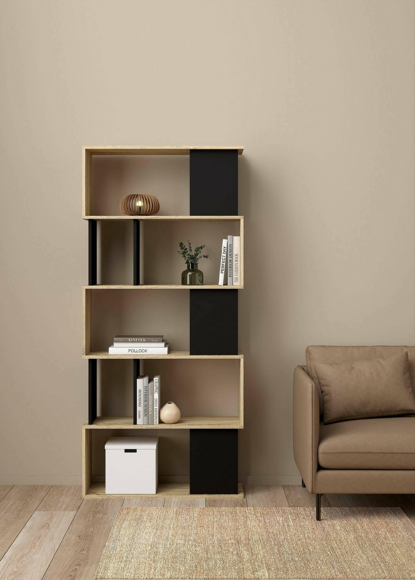 BÜCHERREGAL Eiche, Schwarz 29.5/80/173.5 cm - Braun, Holzwerkstoff (80/173.5/29.5cm) - DMORA