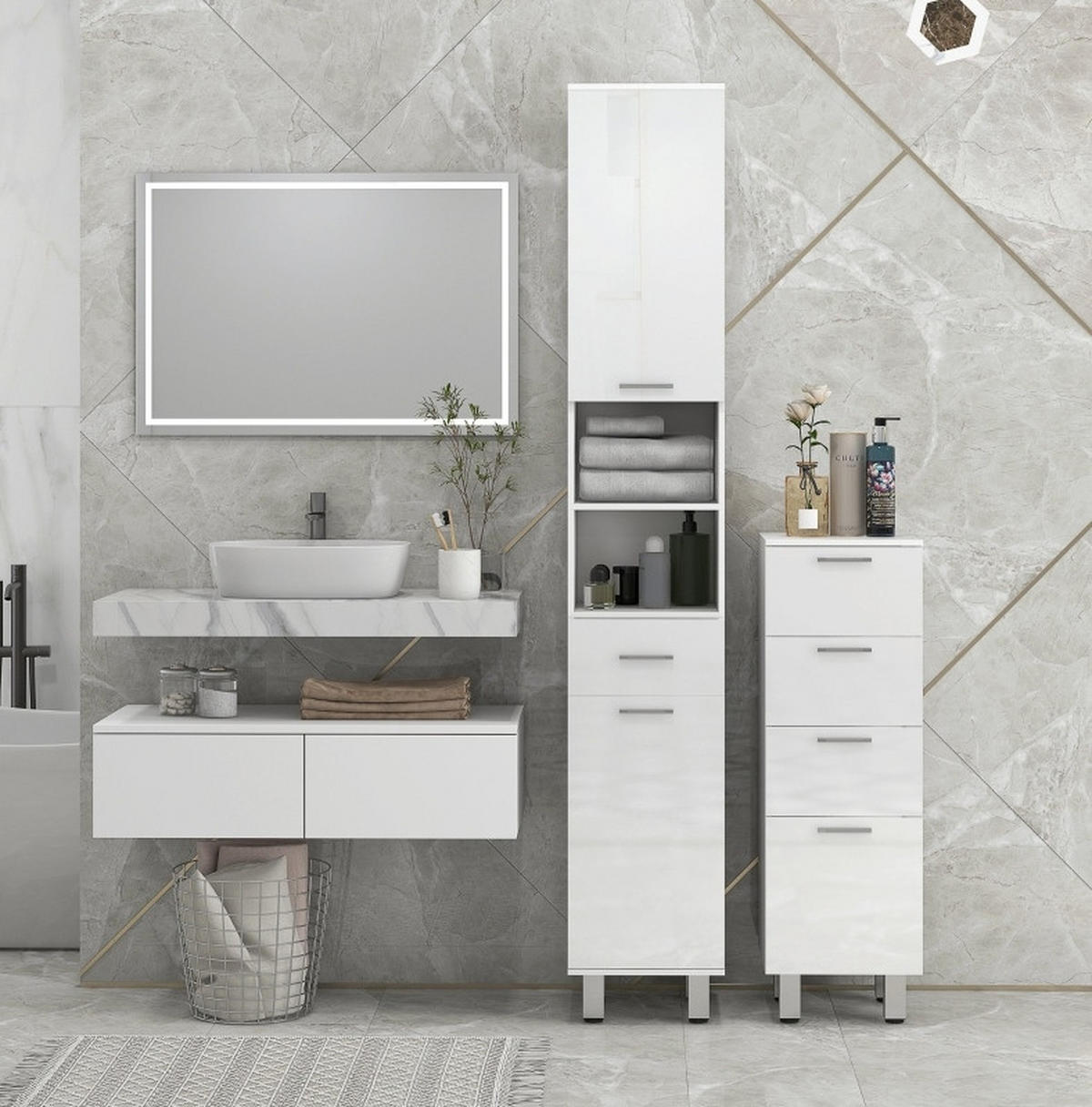 BADEZIMMERSCHRANK mit 4 Schubladen 30 x 30 x 93 cm Weiß - Weiß, Holz (30/93/30cm) - Beauniv