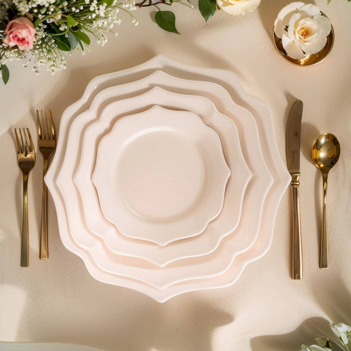 TELLERSET Rosa Bone China 4tlg Ø33 Ø27 Ø22 Ø16 cm - Hellrosa, Keramik (33/33/3cm) - Quality Elegance