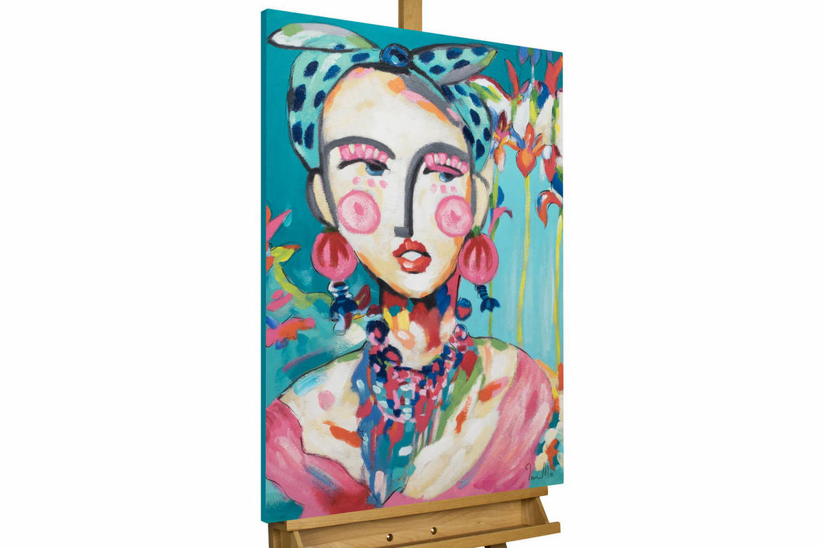 ACRYLBILD HANDGEMALT 60/90 cm - Blau/Pink, Holz/Textil (1.3/90cm) - KUNSTLOFT