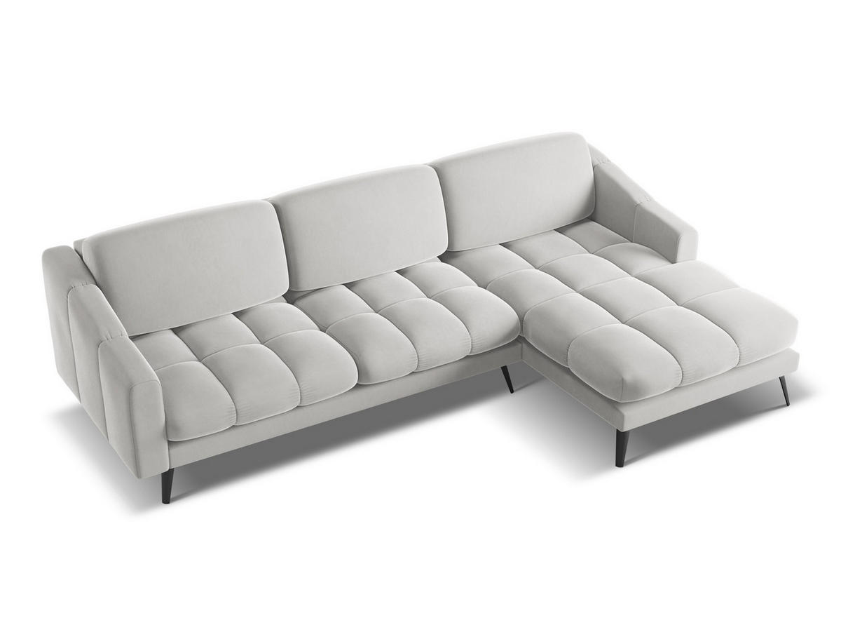 ECKSOFA Rechts Samt Stoff Grau - Silberfarben/Schwarz, Textil/Metall (264/160cm) - Makamii