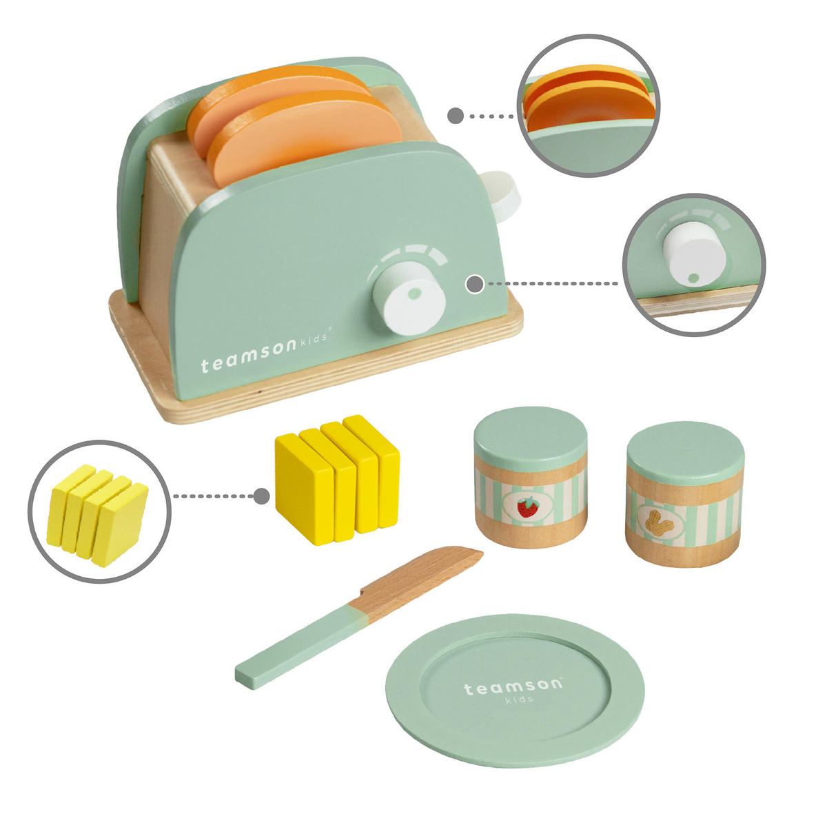 KINDERKÜCHEN-ZUBEHÖR mit Holztoaster, Grün, 10cm - Grün, Holzwerkstoff (16/10/10cm) - Teamson Kids