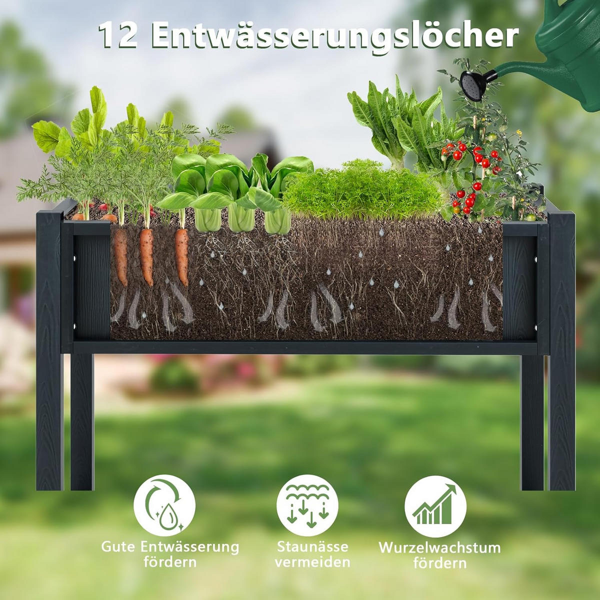 HOCHBEET Schwarz - Schwarz, Holz (86/73/45cm) - COSTWAY