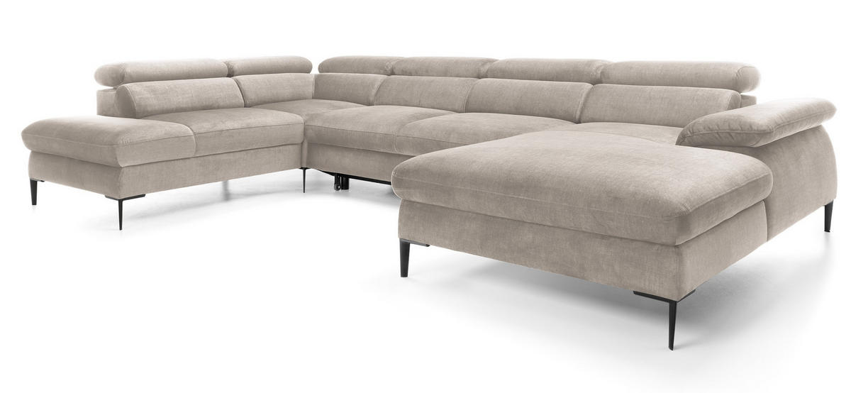 ECKSOFA U-Form 350 cm Amaro M mit Schlaffunktion, Rechts, Beige - Beige, Holz (353/214cm) - Emporius