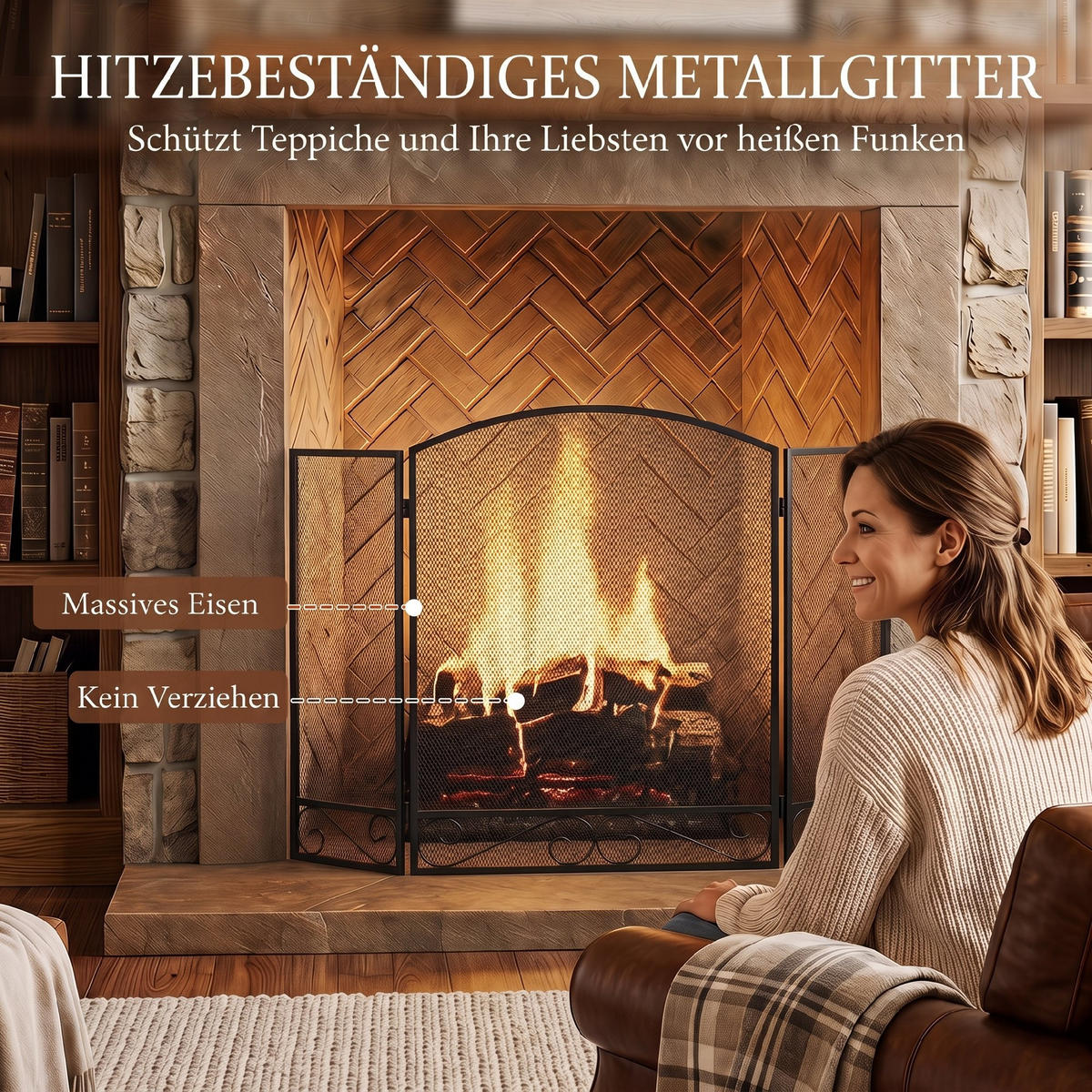 KAMINSCHUTZGITTER Metall Schwarz - Schwarz, Metall (1/70/123cm) - HOMCOM