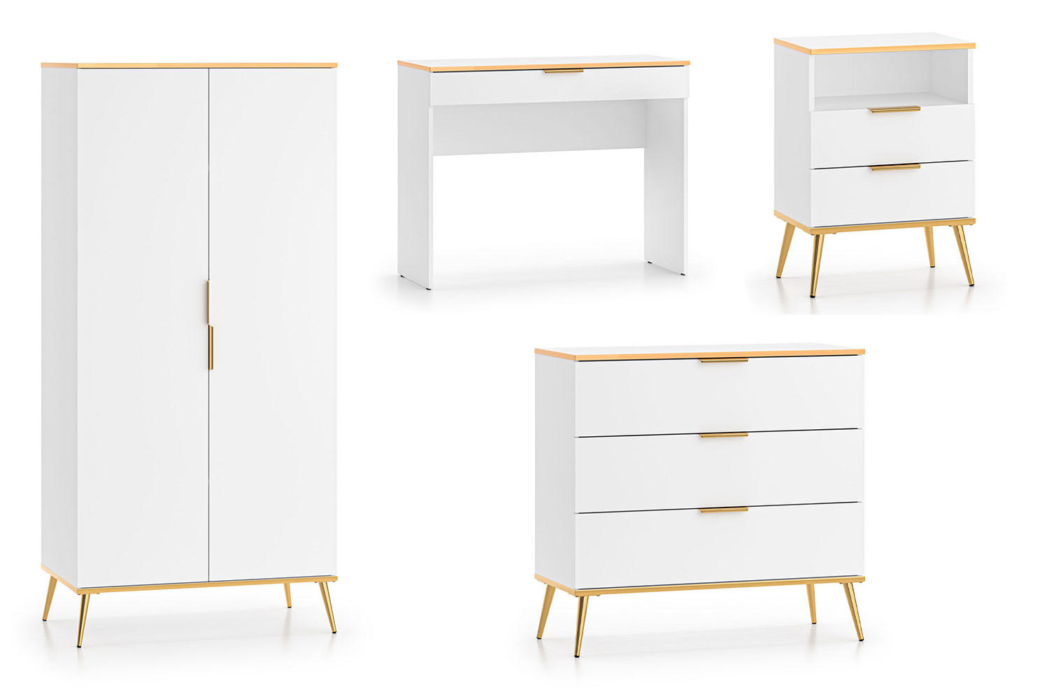 Feldmann-Wohnen Schlafzimmer-Set Weiß, Gold 100x195x53 cm