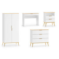 SCHLAFZIMMER-SET Viterbo Alpinweiß matt / goldfarben 5-teilig - Goldfarben/Weiß, Holz/Holzwerkstoff (100/195/53cm) - Feldmann-Wohnen