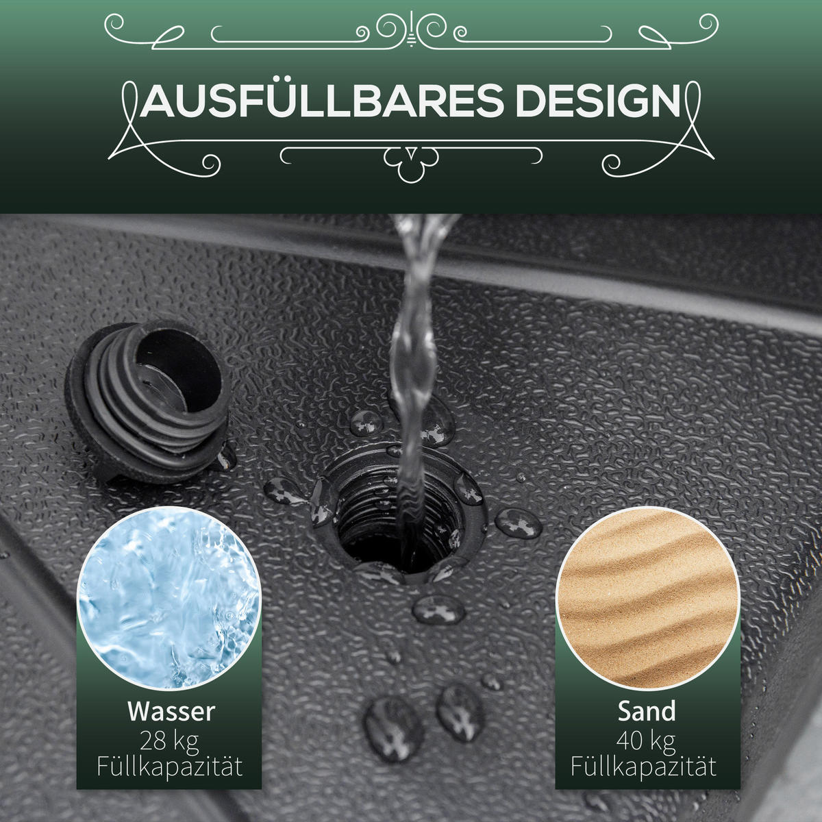 SCHIRMSTÄNDER für Sonnenschirm Schirmstangen 38 mm/48 mm befüllbar mit Wasser oder Sand - Schwarz, Kunststoff (60/60cm) - Outsunny