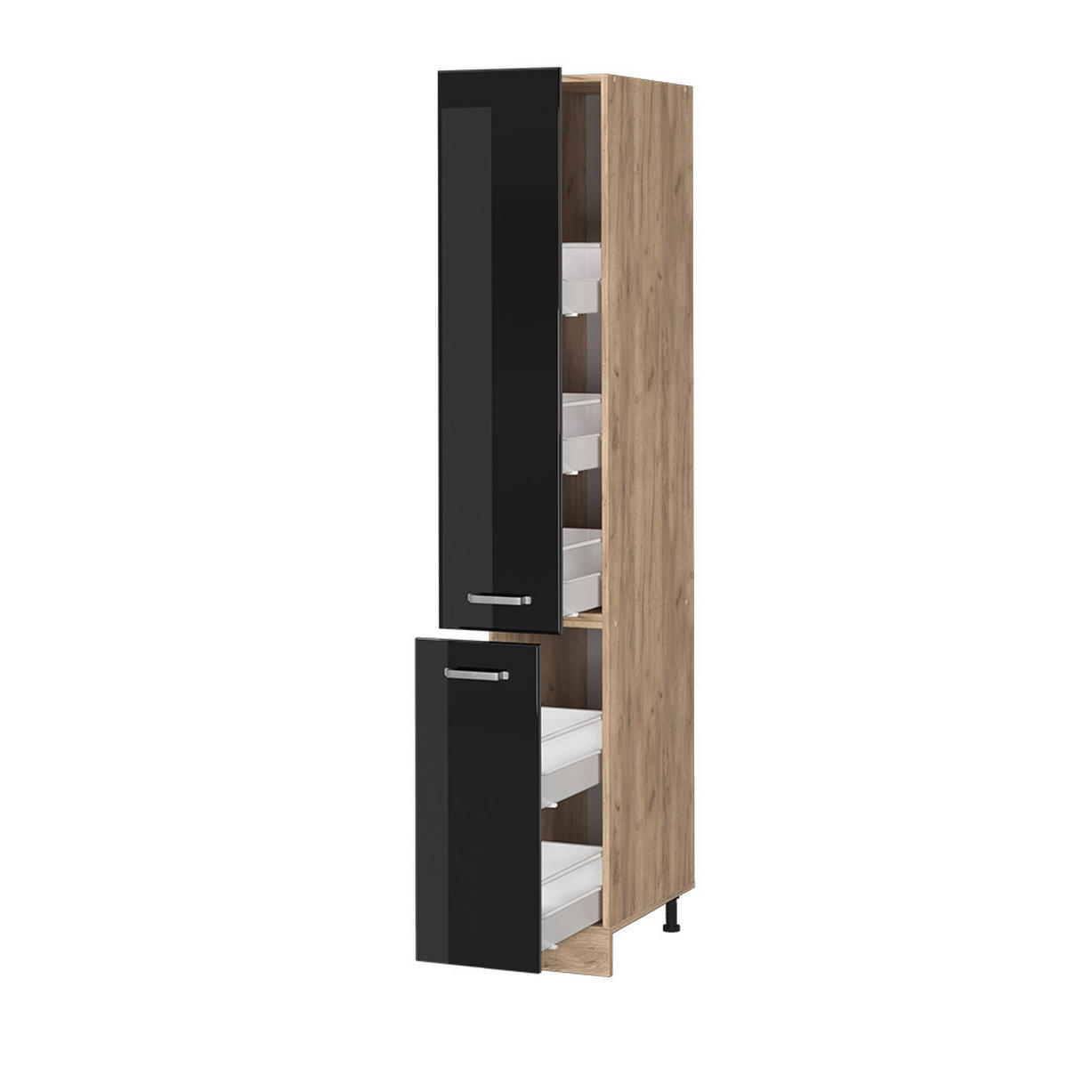 APOTHEKERSCHRANK R-Line Schwarz Hochglanz 30 cm - Honigeiche/Schwarz Hochglanz, Holzwerkstoff (30/206.8/57.2cm) - Vicco