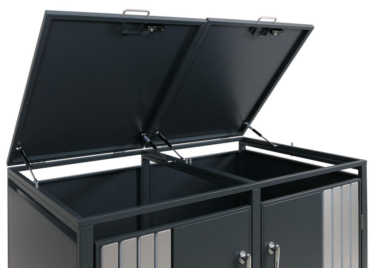 MÜLLTONNENBOX 2er mit Deckel HxBxT 122x132x84cm Anthrazit Edelstahl - Anthrazit, Metall (132/122/84cm) - PROREGAL