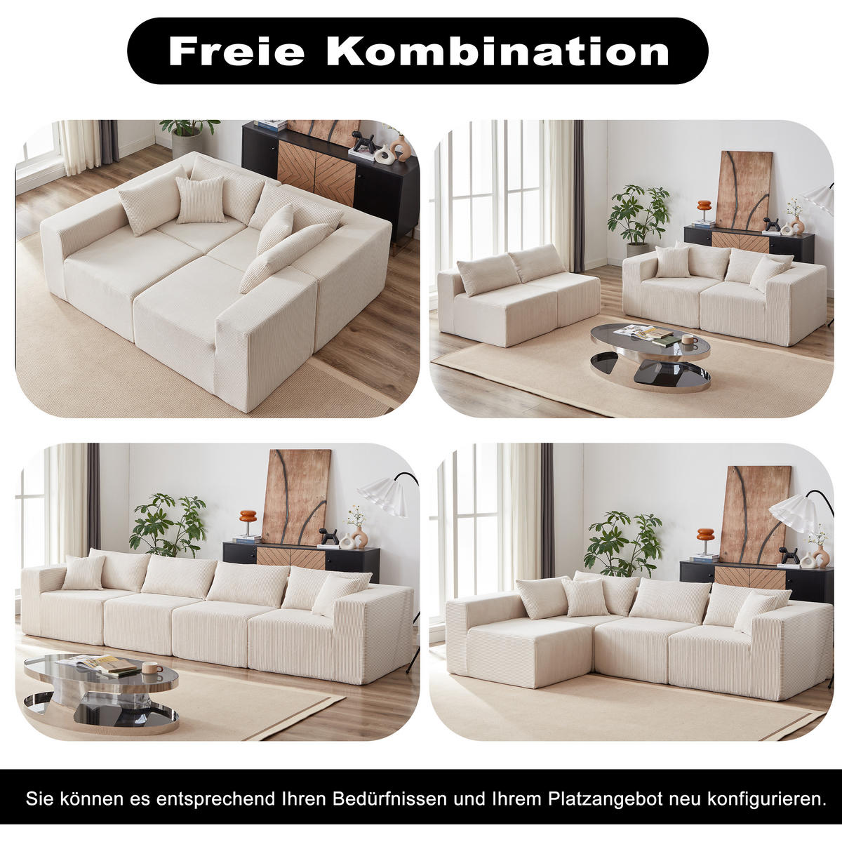 ECKSOFA 264/167/71 cm Beige Cord, 4 Sitze - Beige, Textil (167/264cm) - Oxeza