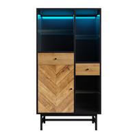 HIGHBOARD mit LED-Beleuchtung und Regalen, 80/40/150.5cm - Schwarz, Glas/Holzwerkstoff (80/150.5/40cm) - Urban Meuble