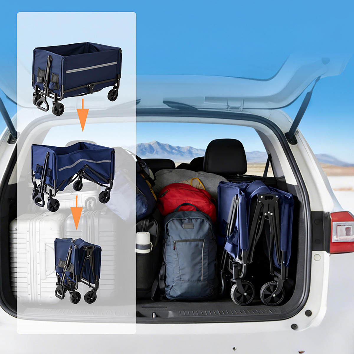 TRANSPORTVAGN Blå hopfällbar 120 l - Mörkblå, Textil/Metall (50/97/76cm) - Relaxdays