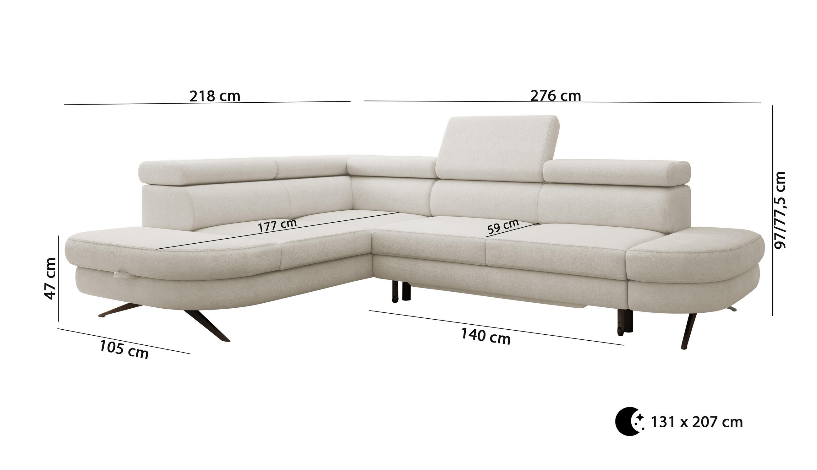 Thumbnail - DomoHome Ecksofa, Edelstahl, Textil, Rechteckig, 276x218 cm, Wohnzimmer, Sofas & Couches, Wohnlandschaften, Ecksofas