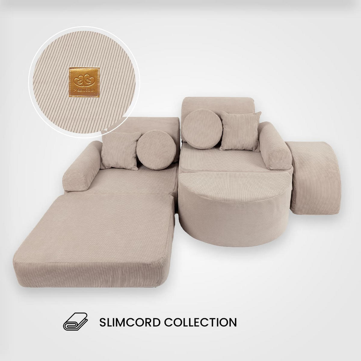 KINDERSOFA, Slimcord, Pocket Basic, Ecru - Ecru, Textil (120/25/60cm) - MeowBaby
