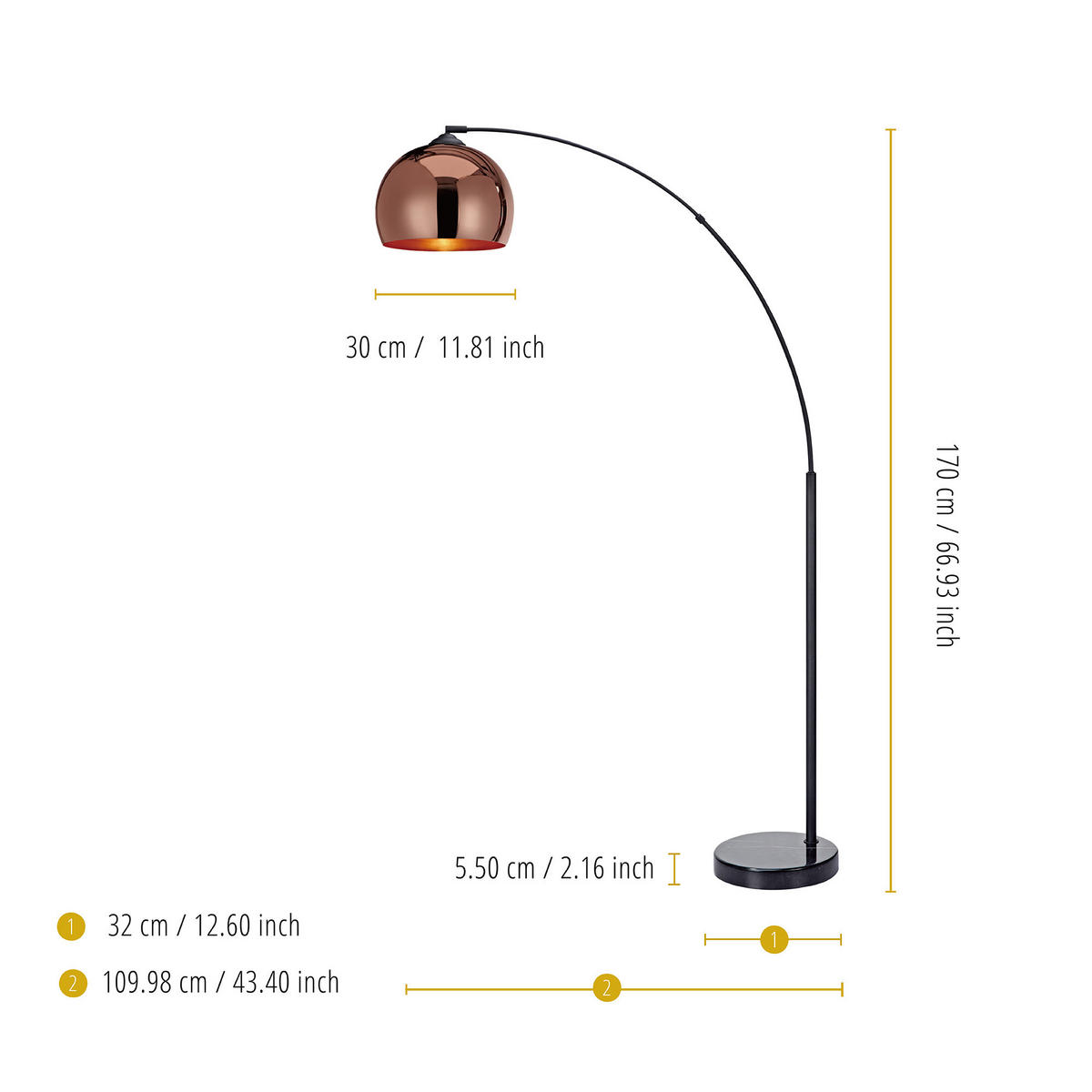 BOGENLEUCHTE Kupfer - Kupferfarben, Metall (170/30/170cm) - Teamson Home