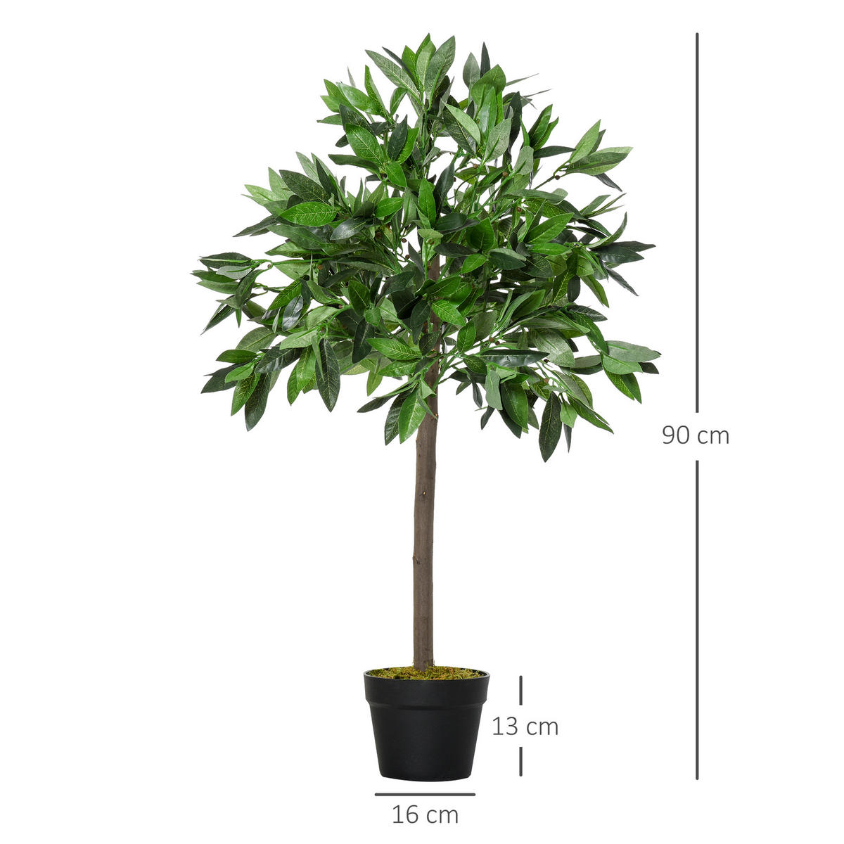 2ER-SET Künstlicher Lorbeerbaum 90 cm Kunstpflanzen im Zementtopf, Zimmerpflanze - Schwarz/Braun, Kunststoff (90cm) - Outsunny