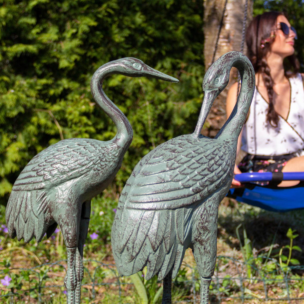 DEKOFIGUR Kranich - Grün, Metall (32/72/22cm) - Relaxdays