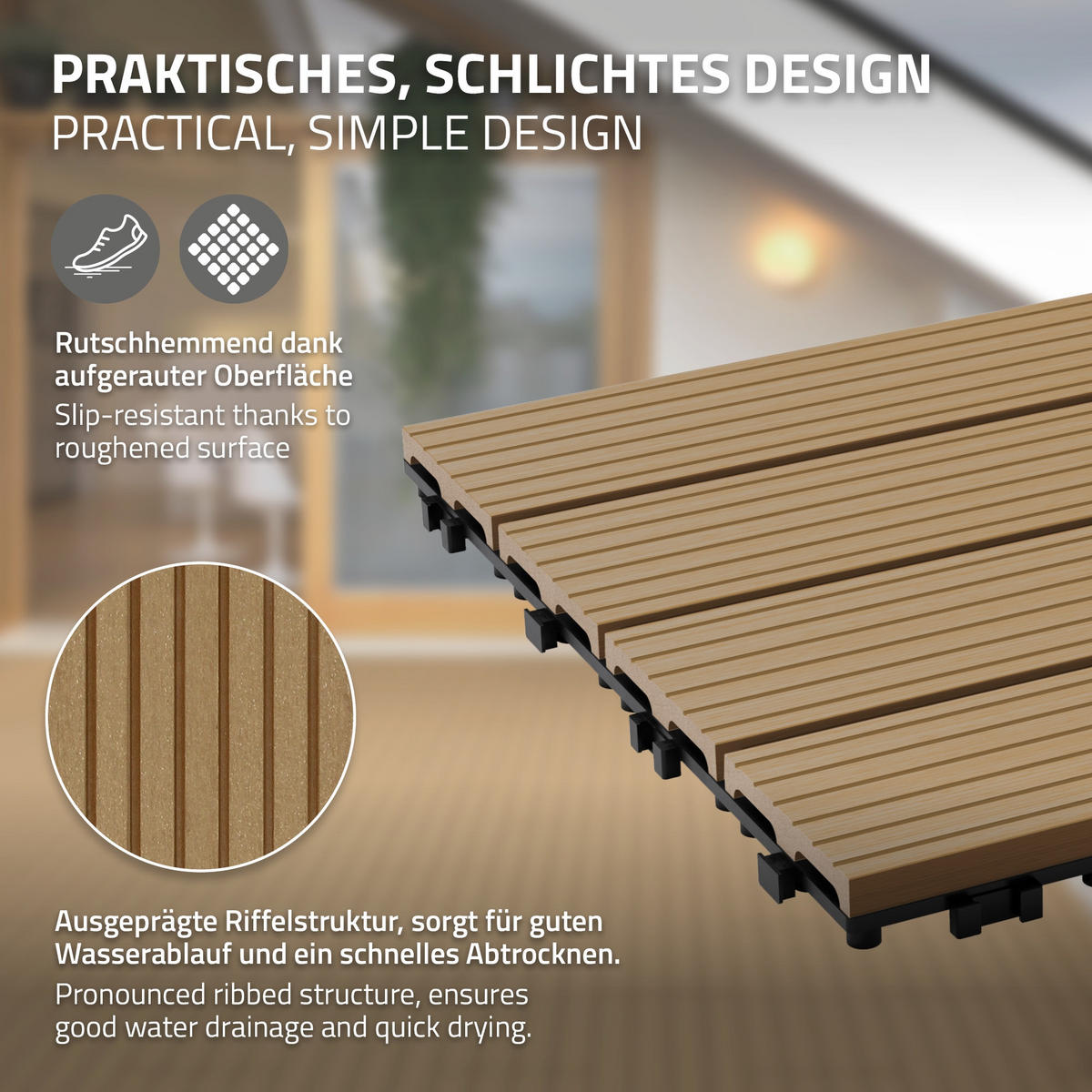 TERASOVÁ DLAŽBA Teak 12 kusů - teaková, kompozitní dřevo (60/30/2cm) - ECD-Germany