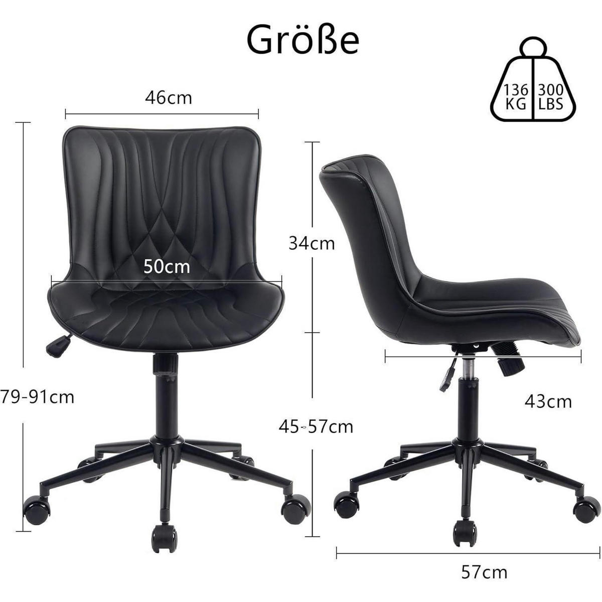 BÜROSTUHL ergonomisch im Fischschwanz-Design, schwarz - Schwarz, Kunststoff (60/78.5/42.4cm)