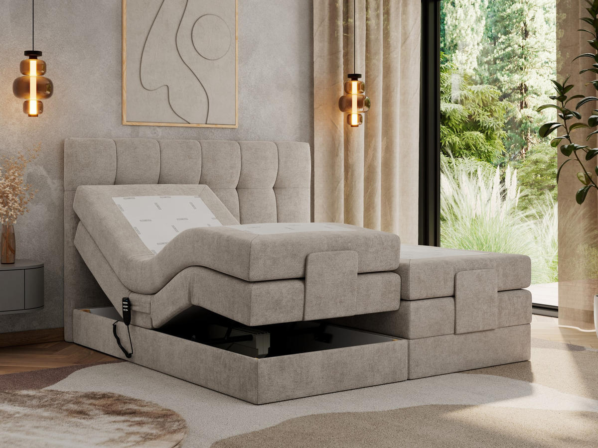 BOXBETT VITTORIA 140/200 - Beige Struktur - H3 - Beige, Holz/Textil (140/200cm) - MKS
