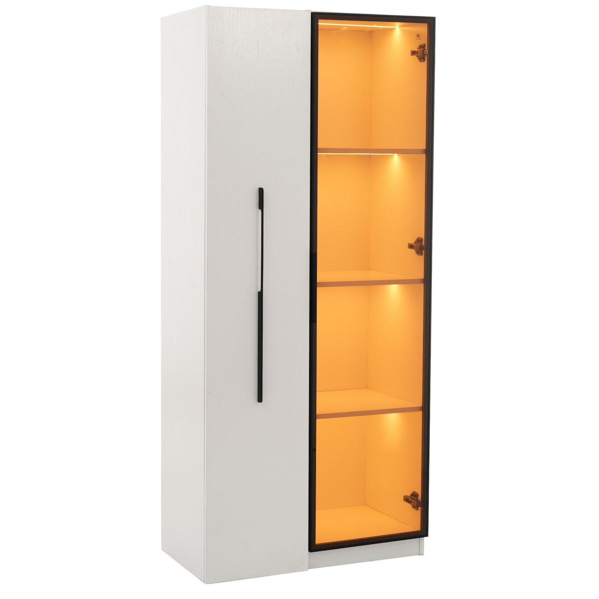 VITRINE 70/40/160 cm weiß aus MDF mit Side-Pull und LED - Weiß, Holzwerkstoff (70/160/40cm) - OKWISH