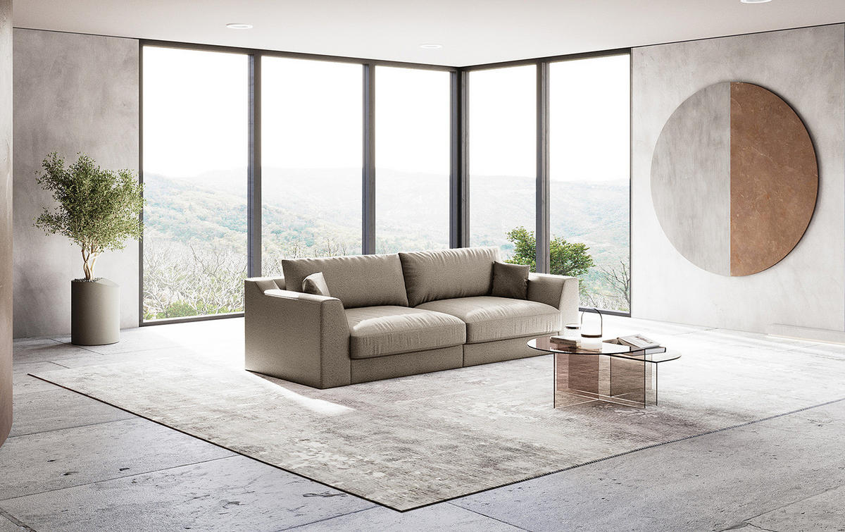 BIG-SOFA - Hellgrau, Kunststoff/Textil (274/90/112cm) - home24