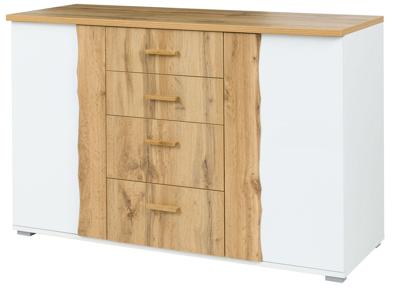 KOMMODE Wood Eiche Wotan / weiß 130 / 45 / 82cm - Weiß Hochglanz/Eichefarben, Holz/Holzwerkstoff (130/82/45cm) - Feldmann-Wohnen